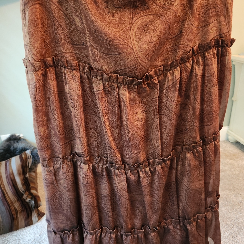 Brown Paisley Tiered Skirt